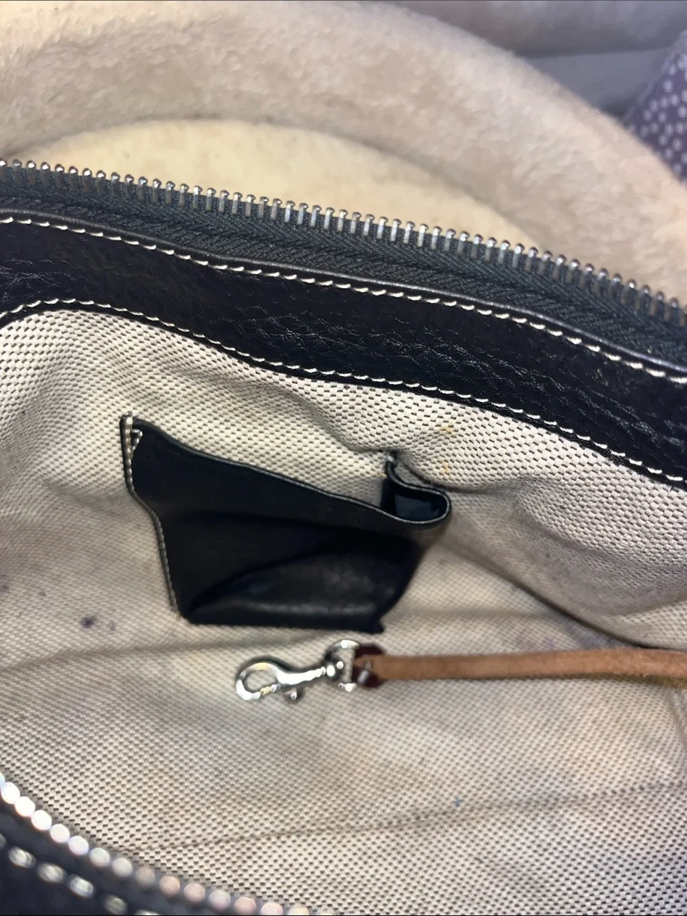 Dooney & Bourke Black Pebbled Leather Messenger Bag with Brown Trim
